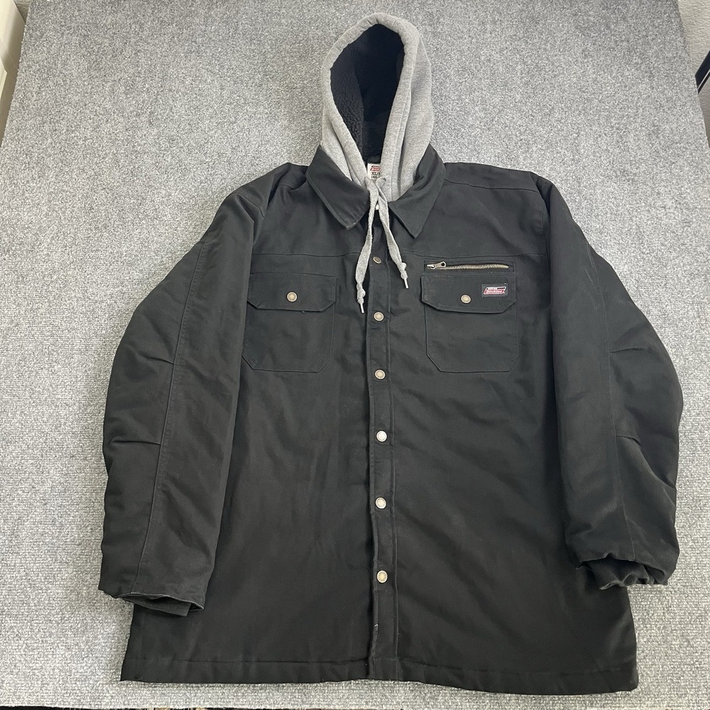Genuine Dickies Work Jacket Mens XL Black Quilted Hooded Carhartt Style Lined